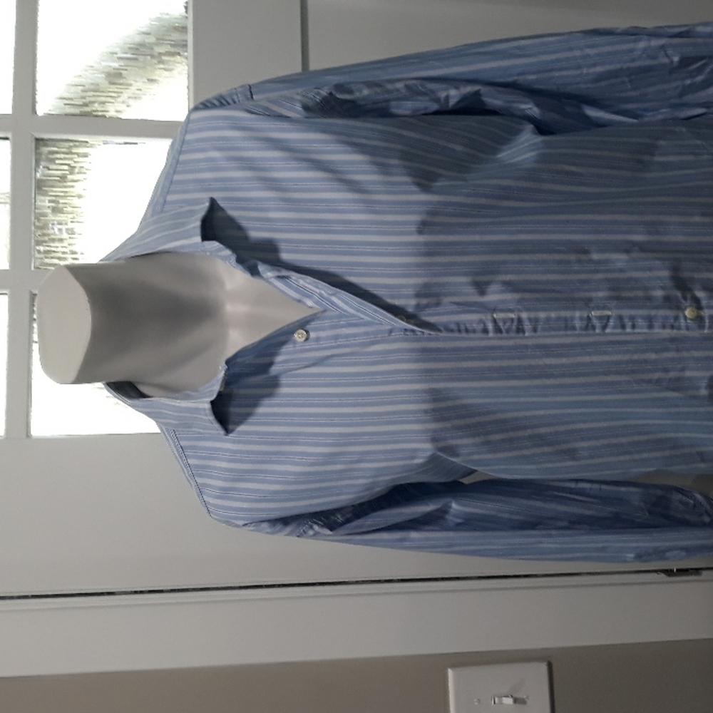 Brooks Brothers mens blue and white striped cotton shirt. 16.5 neck